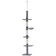 PAWHUT - Arbre à chat poteau à griffer L40 x l 34 x H 230-260 cm 5 niveaux d'activités gris - vignette