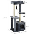 PAWHUT - Arbre à chats avec griffoirs grattoirs sisal naturel centre d'activités niche plateformes 2 jouets suspendus gris - vignette