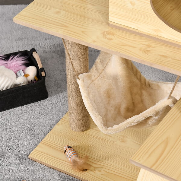 PAWHUT - Arbre à chats design contemporain griffoirs grattoirs sisal naturel niche plate-formes hamac boule panneaux particules beige - large