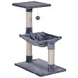 PAWHUT - Arbre à chat 3 griffoirs grattoirs sisal naturel plateforme hamac et boule suspendue dim. 50L x 36l x 70H cm peluche haute densité 220 g/m² gris - vignette