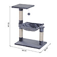 PAWHUT - Arbre à chat 3 griffoirs grattoirs sisal naturel plateforme hamac et boule suspendue dim. 50L x 36l x 70H cm peluche haute densité 220 g/m² gris - vignette