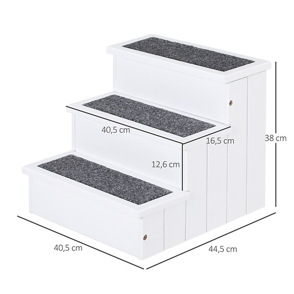 PAWHUT - Escalier pour chien animaux rampe 3 marches revêtement tapis coffre interne rangement blanc - large