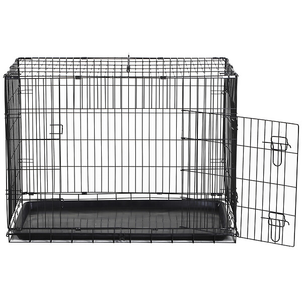 PAWHUT - Cage caisse de transport pliante pour chien en métal noir 91 x 61 x 67 cm - large