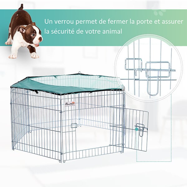 PAWHUT - PawHut Parc enclos modulable Acier 6 Panneaux et 1 Porte pour Chiens Ø 120 x 60 cm Gris Métal vert - large