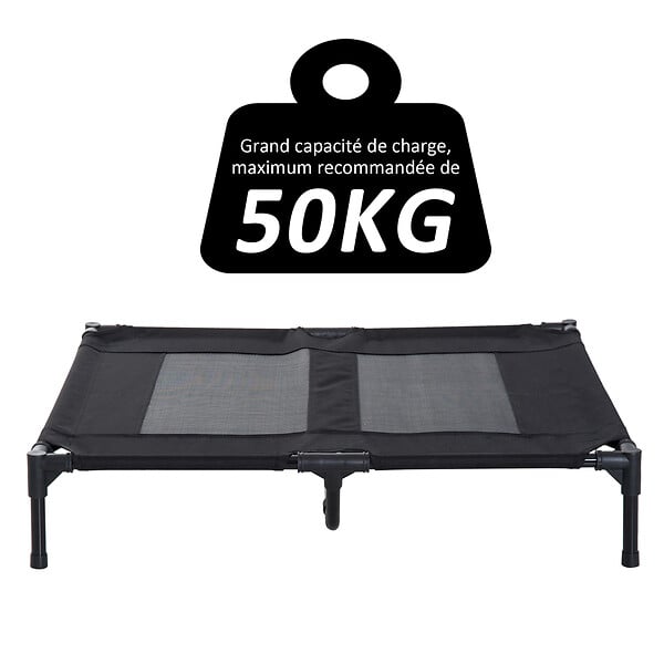 PAWHUT - Lit sur pieds pour chien chat lit de camp animal lit surélevé Oxford textilène micro-perforé dim. 92L x 76l x 18H cm noir - large