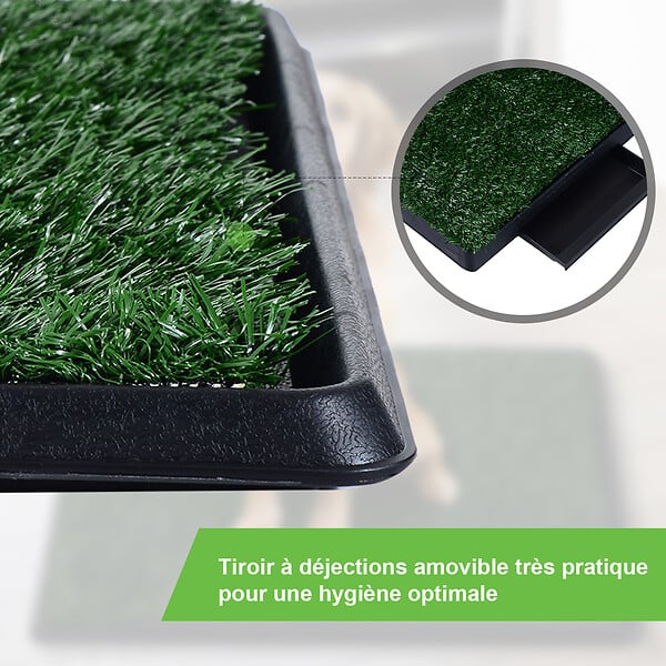 PAWHUT - Litière gazon synthétique chiens toilettes portables à pelouse tiroir à déjection 63L x 51l x 6H cm noir vert - large