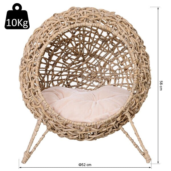 PAWHUT - PawHut Panier chat lit chat cosy grand confort dim. Ø 52 x 58H cm coussin moelleux inclus résine tressée imitation rotin beige - large