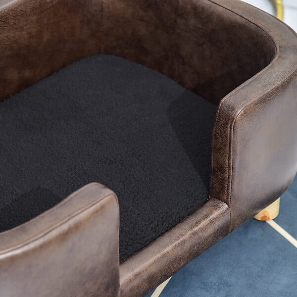 PAWHUT - Canapé chien lit pour chien chat avec rebord coussin moelleux pieds bois massif dim. 74 x 48,5 x 31 cm revêtement micro-fibre chocolat - large