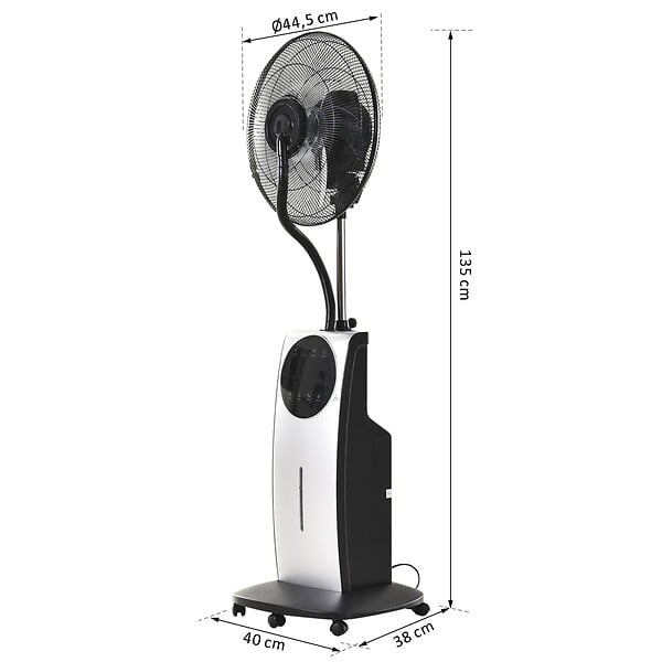 HOMCOM - HOMCOM Ventilateur brumisateur sur roulettes - oscillant silencieux 90 W avec télécommande - minuterie 3 modes 3 vitesses Ø 44,5 x 135H cm gris noir - large