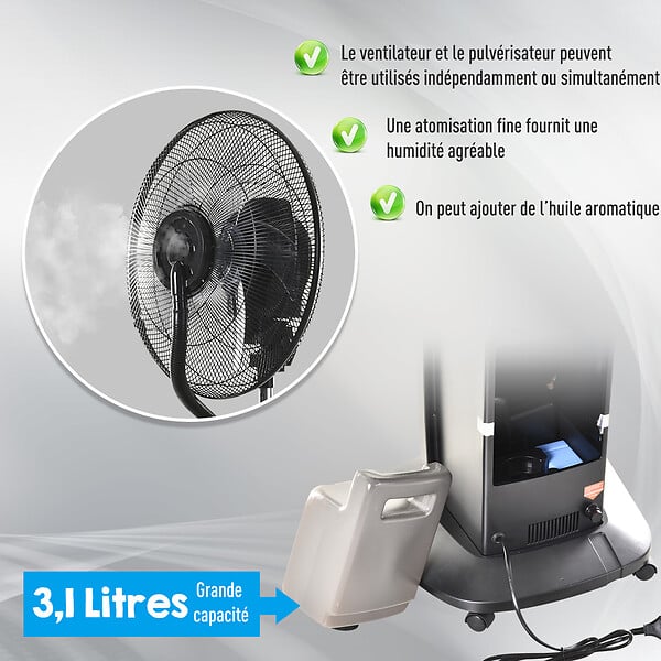 HOMCOM - HOMCOM Ventilateur brumisateur sur roulettes - oscillant silencieux 90 W avec télécommande - minuterie 3 modes 3 vitesses Ø 44,5 x 135H cm gris noir - large