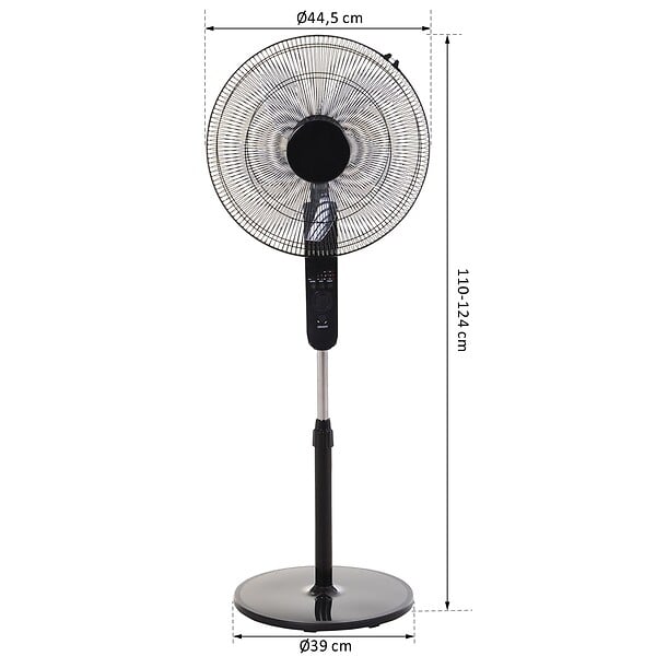 HOMCOM - Ventilateur sur pied Ø 44 cm hauteur réglable oscillant silencieux 45 W avec télécommande minuterie 3 modes 3 vitesses noir - large