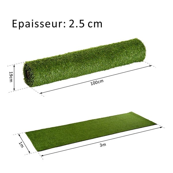 OUTSUNNY - Gazon synthétique artificiel moquette extérieure intérieure 3L x 1l m herbes hautes denses 2,5 cm vert - large