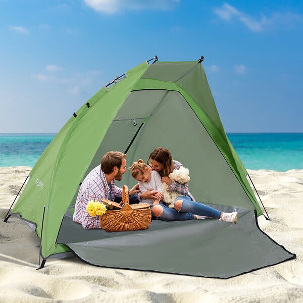 OUTSUNNY - Tente de plage abri de plage pliable dim. 2,30L x 1,40l x 1,27H m fenêtre sac transport inclu polyester vert - large