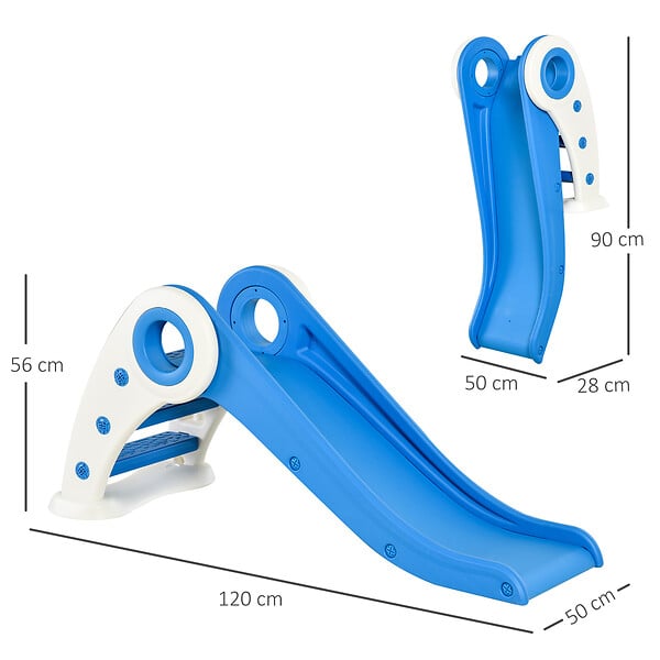 HOMCOM - Toboggan enfant pliable 3 à 6 ans usage intérieur extérieur dim. 120L x 50l x 56H cm HDPE bleu - large