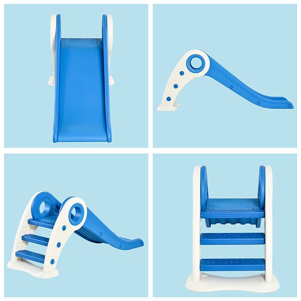 HOMCOM - Toboggan enfant pliable 3 à 6 ans usage intérieur extérieur dim. 120L x 50l x 56H cm HDPE bleu - large
