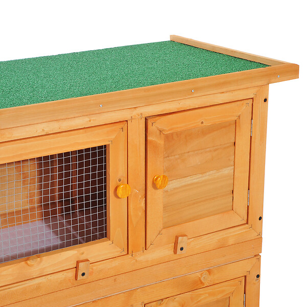 PAWHUT - Clapier à lapin cage à lapin double niveau plateaux coulissants 4 portes verrouillables toit ouvrant 90L x 45l x 90H cm - large