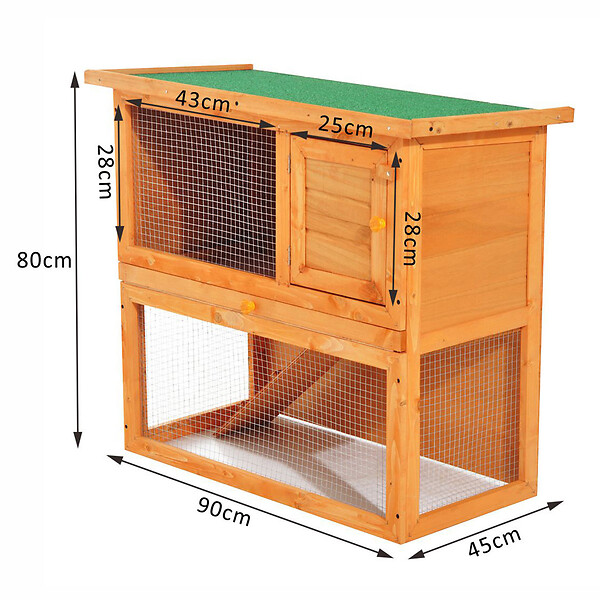 PAWHUT - Clapier à lapin cage à lapin 2 étages plateau coulissant rampe et toit ouvrant 90L x 45l x 80H cm - large