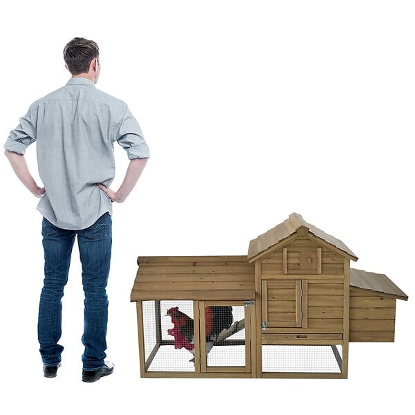 PAWHUT - Poulailler cottage cage à poules sur pied dim. 151L x 54l x 87H cm multi-équipement bois pin - large