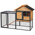 PAWHUT - Clapier cage à lapins cottage - niche supérieure avec rampe et enclos extérieur - plateau excrément, fenêtre, 2 portes verrouillables - métal époxy pin pré-huilé - vignette