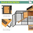 PAWHUT - Clapier cage à lapins cottage - niche supérieure avec rampe et enclos extérieur - plateau excrément, fenêtre, 2 portes verrouillables - métal époxy pin pré-huilé - vignette