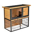 PAWHUT - Clapier à lapin cage à lapin 2 niveaux 3 portes verrouillables rampe toit ouvrant bitûmé métal époxy pin pré-huilé - vignette