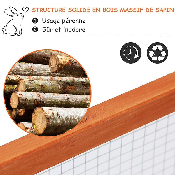 PAWHUT - Clapier cage à lapins extérieur intérieur pliable 2 portes supérieures 181L x 100l x 48H cm bois massif pin - large