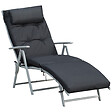 OUTSUNNY - Bain de soleil pliable transat inclinable 7 positions chaise longue grand confort avec matelas + accoudoirs métal époxy textilène polyester noir - vignette