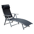OUTSUNNY - Outsunny transat chaise longue bain de soleil pliable dossier inclinable multi-positions têtière fournie 137L x 64l x 101H cm métal époxy textilène noir - vignette