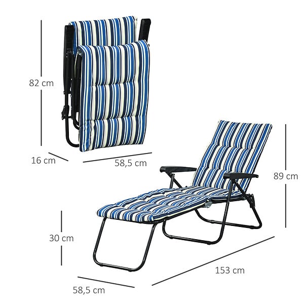 OUTSUNNY - Bain de soleil pliable transat inclinable 6 positions grand confort avec matelas + accoudoirs acier polyester multicolore - large