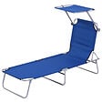 OUTSUNNY - Transat bain de soleil pliable grand confort dossier et pare-soleil réglable multi-positions bleu - vignette