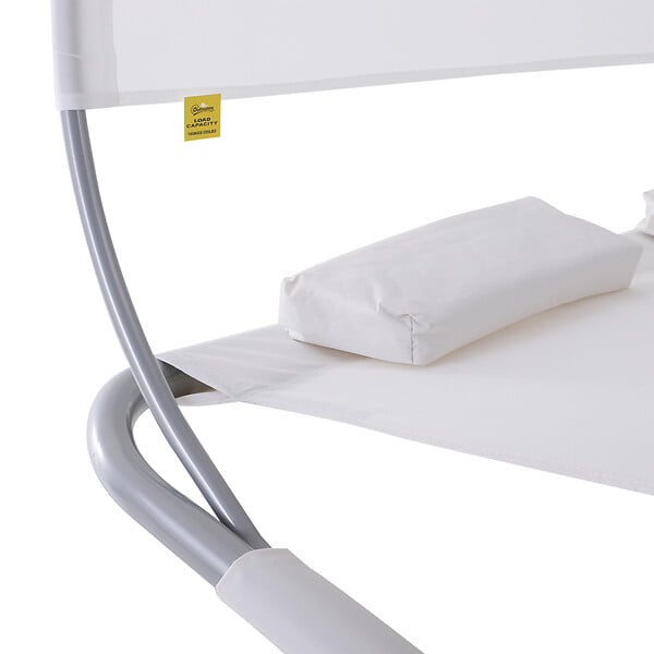 OUTSUNNY - Bain de soleil 2 places lit de jardin design contemporain toit réglable 2 roulettes 2 oreillers acier époxy polyester crème - large