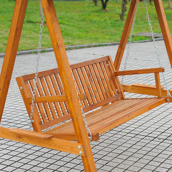 OUTSUNNY - Balancelle de jardin 3 places 2 tablettes support 1,95L x 1,3l x 1,85H m charge max. 360 Kg bois de pin vert - large