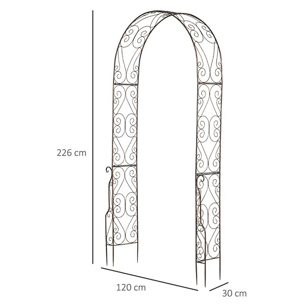 OUTSUNNY - Arche de jardin arche à rosiers style fer forgé dim. 120L x 30l x 226H cm métal époxy noir vieilli cuivré - large