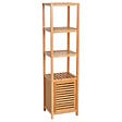 HOMCOM - Meuble colonne rangement salle de bain bambou design naturel 36L x 33l x 140H cm 2 étagères 4 niveaux + placard - vignette