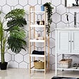 HOMCOM - Etagère en bambou de salle de bain étagère debout 3 paniers + 2 étagères dim. 32L x 30l x 130H cm beige blanc - vignette