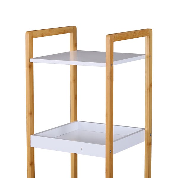 HOMCOM - Etagère en bambou de salle de bain étagère debout 3 paniers + 2 étagères dim. 32L x 30l x 130H cm beige blanc - large