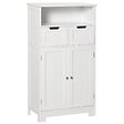 KLEANKIN - Meuble bas de salle de bain multi-rangements grande niche 2 tiroirs placard double porte avec étagère MDF blanc - vignette