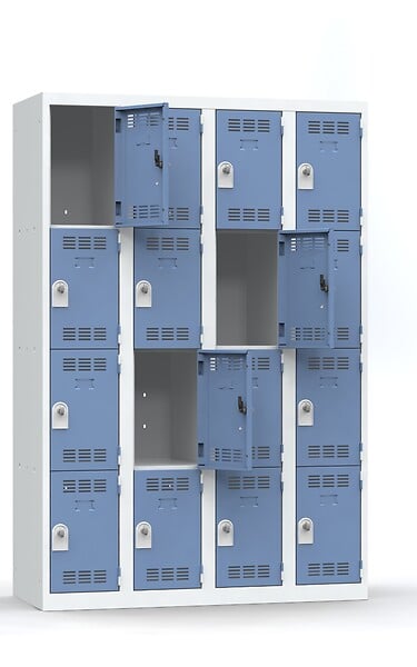 P.HENRY - Vestiaire 4 colonnes - 4 cases - Gris perle et bleu - large