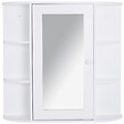 HOMCOM - Armoire murale salle de bain armoire à glace placard de rangement toilettes 1 porte + étagères latérales MDF blanc - vignette