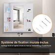 HOMCOM - Armoire murale salle de bain armoire à glace placard de rangement toilettes 1 porte + étagères latérales MDF blanc - vignette