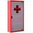 HOMCOM - Armoire à pharmacie 3 étagères 4 niveaux verrouillable porte verre trempé dépoli logo croix 30L x 12l x 60H cm acier inox rouge - vignette