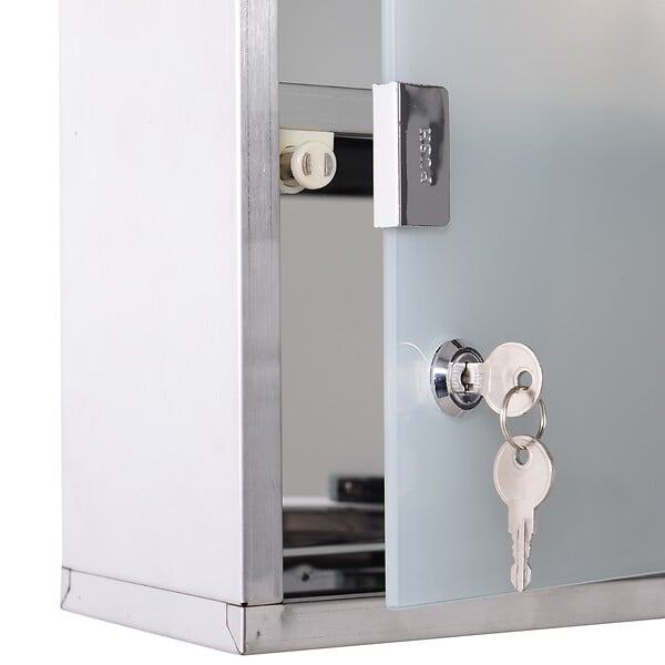 HOMCOM - Armoire à pharmacie 2 étagères 3 niveaux verrouillable porte verre trempé dépoli logo croix 25L x 12l x 48H cm acier inox - large
