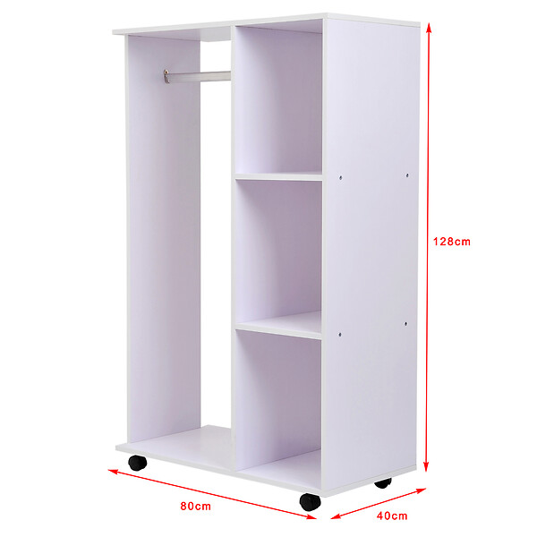 HOMCOM - Portant à vêtements penderie mobile avec roulettes 3 étagères latérales + grand espace penderie panneaux particules blanc - large