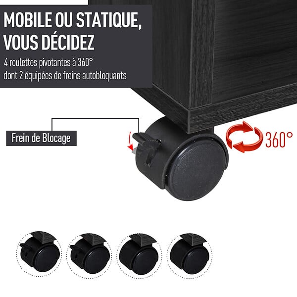 HOMCOM - Armoire penderie étagère 2 niches penderie 4 roulettes pivotantes dim. 60L x 40l x 128H cm noir - large