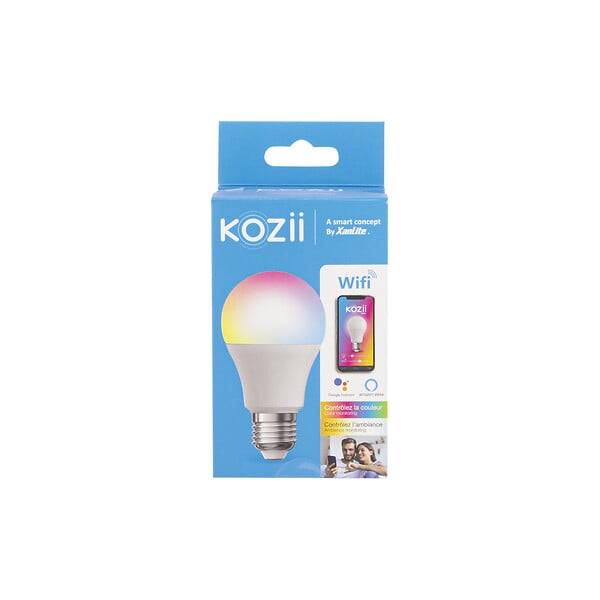 XANLITE - Ampoule LED connectée SMD, culot E27, forme A60, puissance 9W, équivalent 60W, flux 806 lm, éclairage RVB + CCT, variation couleur et intensité, compatible Alexa et Google Home - large