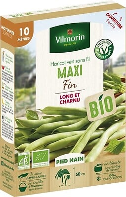 VILMORIN - Graine potager - Haricot Maxi bio - 10m linéaires - large