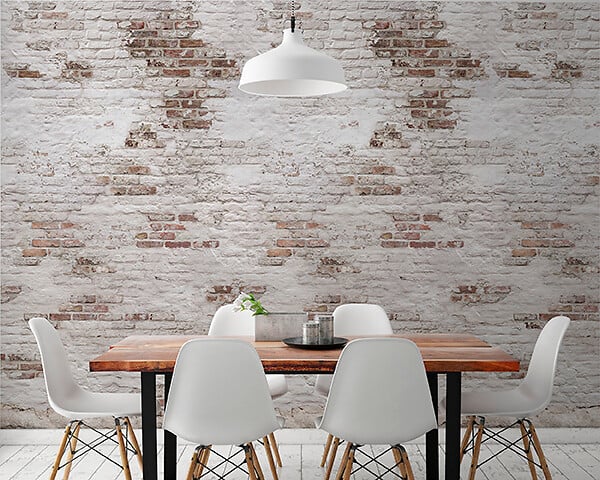GRANDECO - Papier peint intissé brick white - Blanc - 159x280cm - large