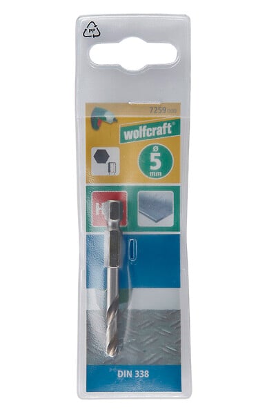WOLFCRAFT - Foret à métaux HSS meulé 6-Pans - Diamètre 5mm - large