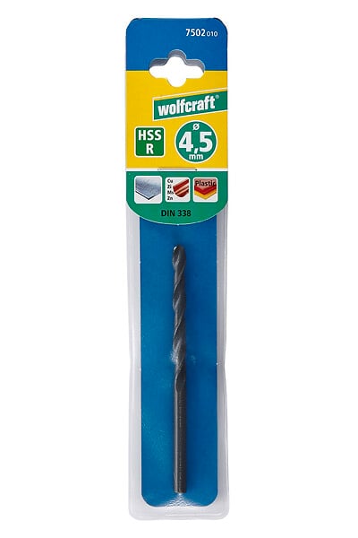 WOLFCRAFT - Foret à métaux HSS - Diam.4.5mm - L. totale 80mm - large