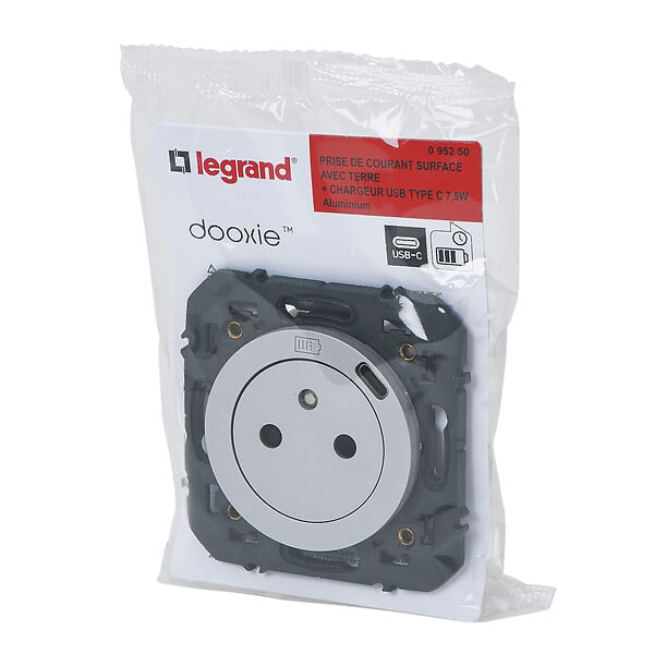 LEGRAND - Prise de courant surface 2P+T USB Dooxie - Alu - 16A - large